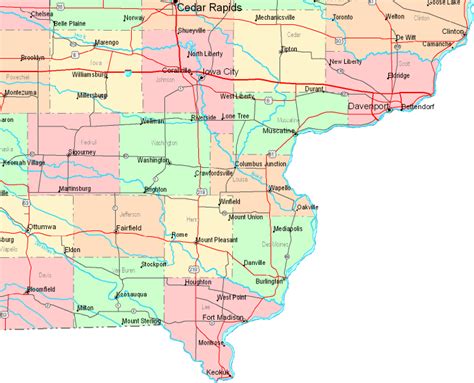 Cities edit Map of Southeast Iowa 1 Burlington 2 Fairfield 3 Fort Madison Other destinations edit Understand edit This small region includes the counties of Louisa, Des Moines (which is not the same as the city Des Moines in Central Iowa), Lee, Henry, Van Buren, and Jefferson. . Southeast iowa